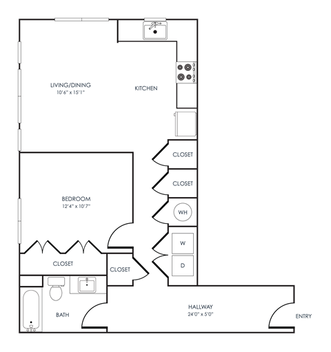 Floor plan for 1 bed, 1 bath, 819 sqft